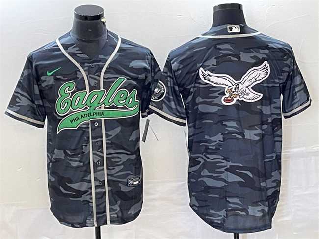 Mens Philadelphia Eagles Gray Camo Team Big Logo Cool Base Stitched Baseball Jersey->philadelphia eagles->NFL Jersey